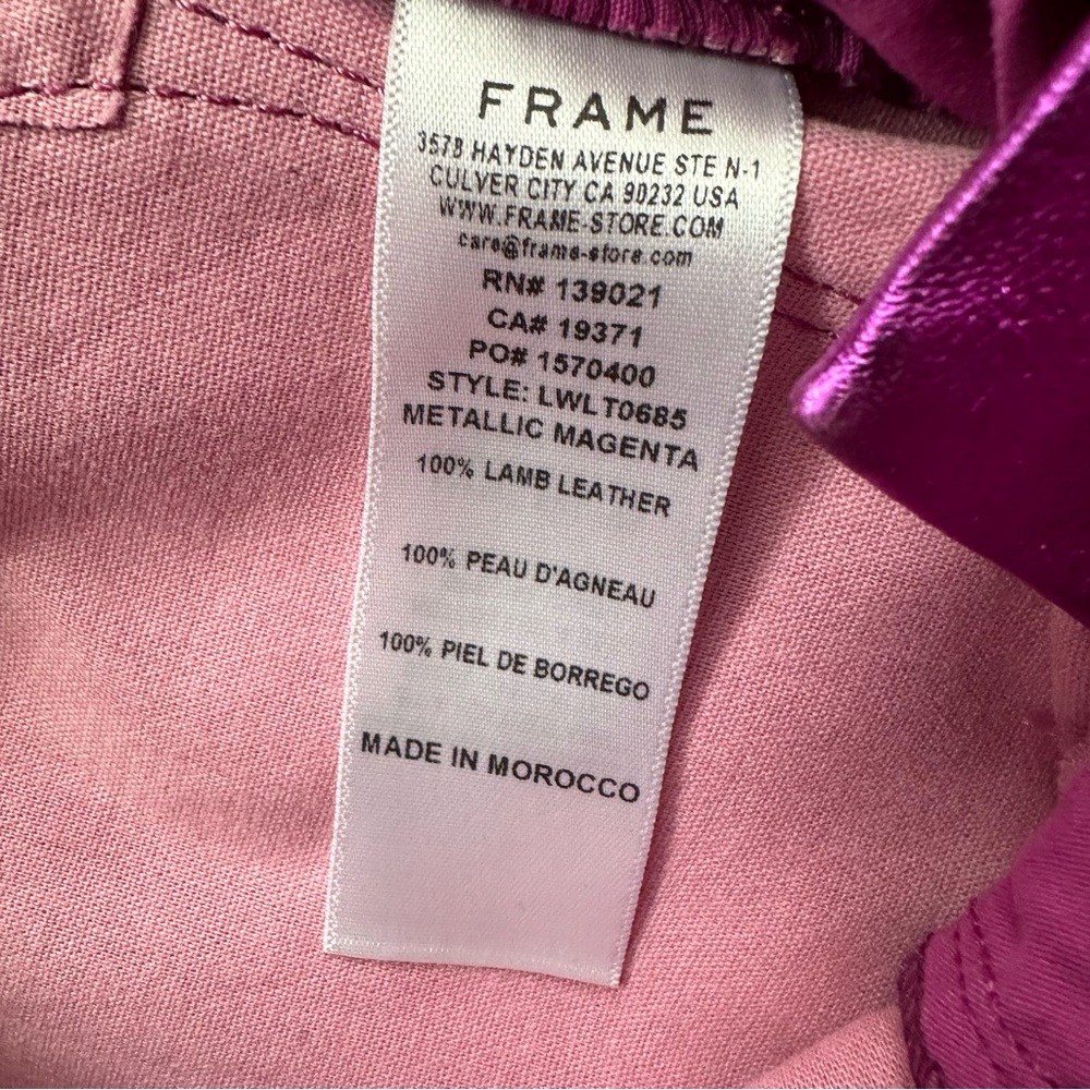Frame Denim Metallic Pink Magenta Purple Straight Leg Leather Pants 24 XS - Picture 7 of 11